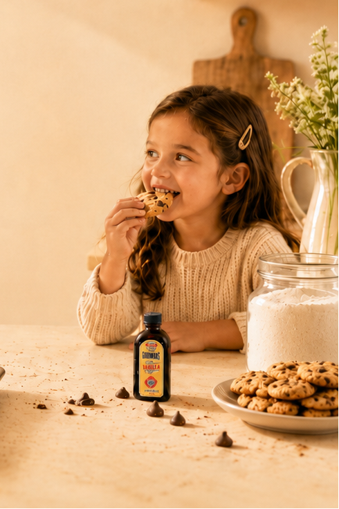 Family baking cookies together in a warm kitchen setting