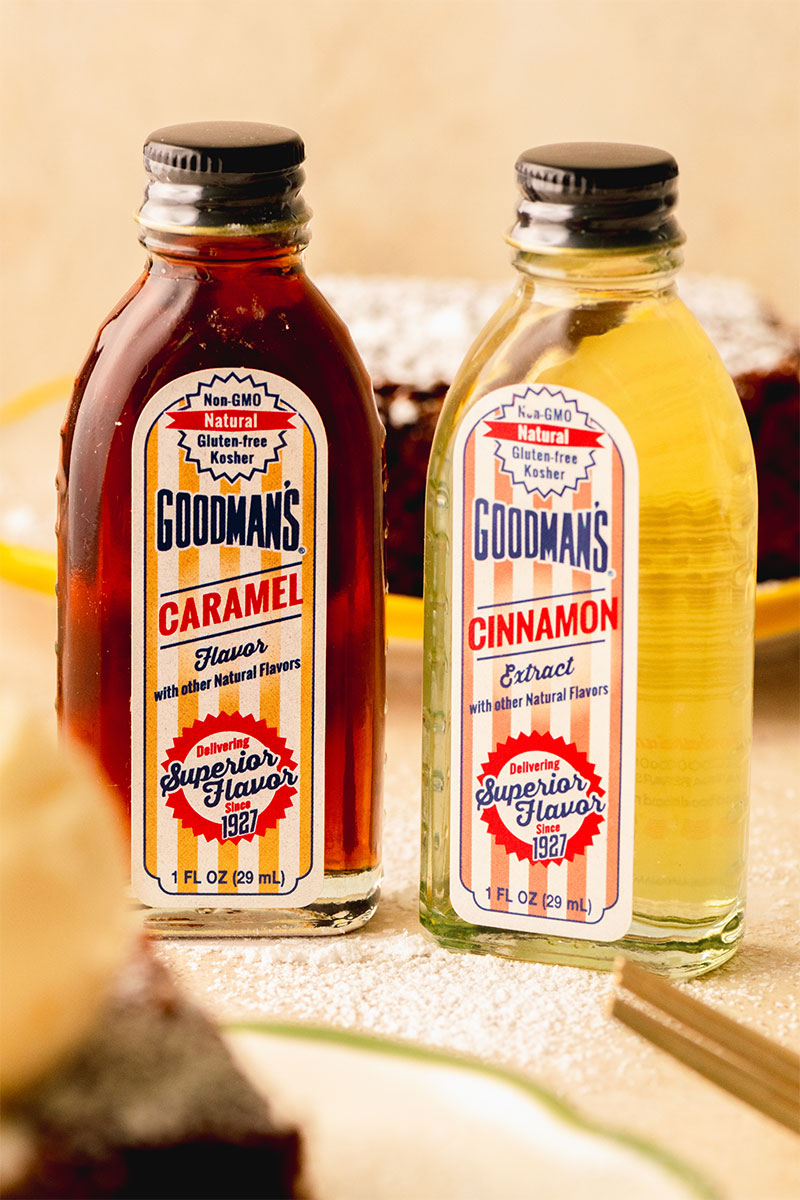 Goodman's Caramel Flavor and Cinnamon Extract near Gingerbread Cake