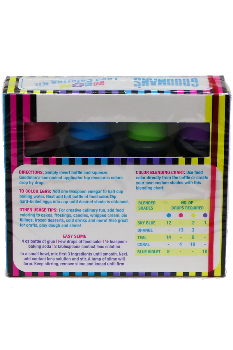 neon food color box back label