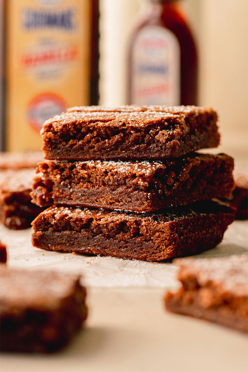 Stack of 3 Aunt Norma's Brownies on a Plate