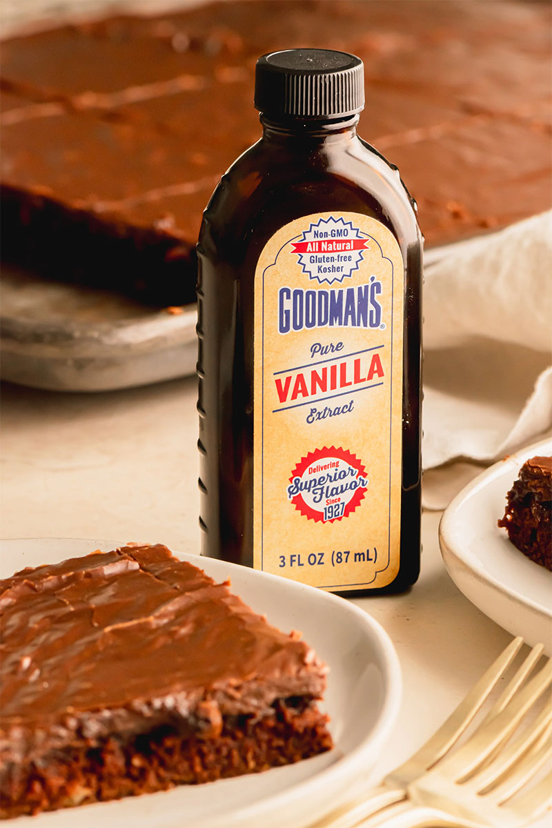 Texas sheet cake with vanilla product