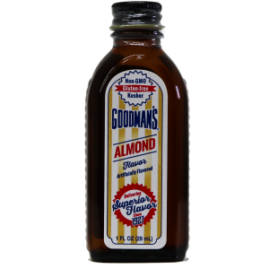 Front view of 1 ounce bottle of Goodmans Artificially Flavored Almond Flavor