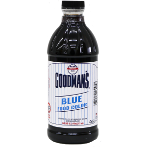 Front view of 1 pint bottle of Goodmans Blue Food Color