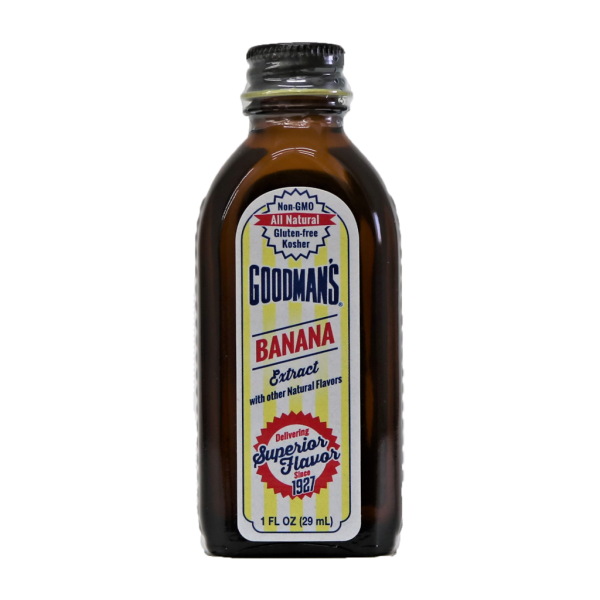Front view of 1 ounce bottle of Goodmans Banana Extract with Other Natural Flavors