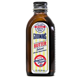 Front view of 1 ounce bottle of Goodmans Butter Extract with Other Natural Flavors