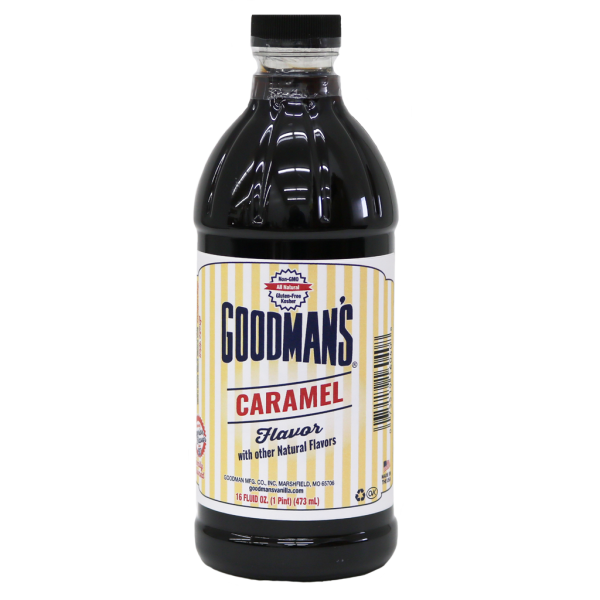 Front view of 1 pint bottle of Goodmans Caramel Flavor
