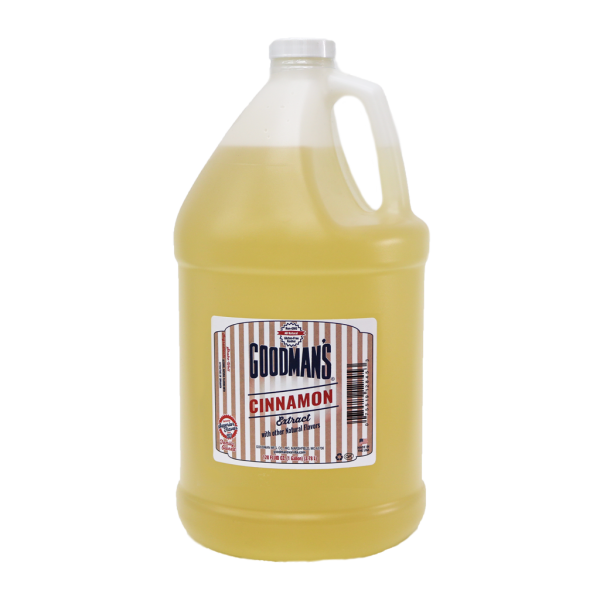 Front view of 1 gallon bottle of Goodmans Cinnamon Extract with Other Natural Flavors