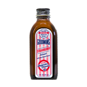 Front view of 1 ounce bottle of Goodmans Natural Strawberry Extract