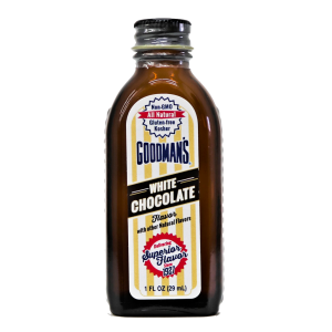 Front view of 1 ounce bottle of Goodmans Natural White Chocolate Extract