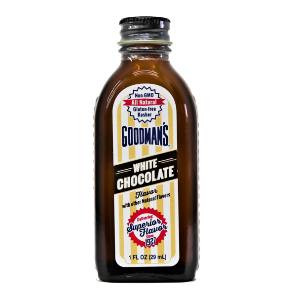 Front view of 1 ounce bottle of Goodmans Natural White Chocolate Extract
