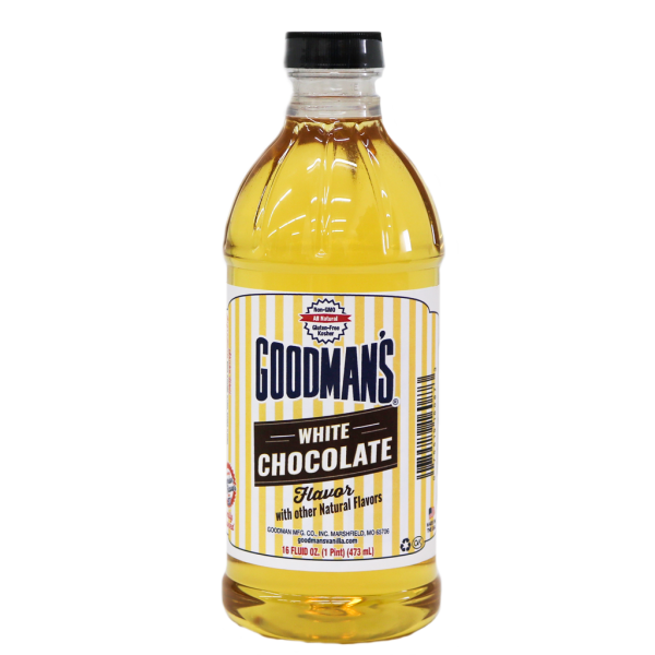 Front view of 1 pint bottle of Goodmans Natural White Chocolate Extract