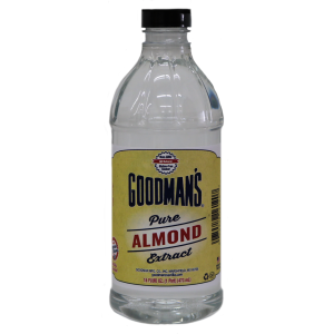 Front view of 1 pint bottle of Goodmans Pure Almond Extract