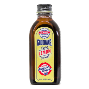 Front view of 1 ounce bottle of Goodmans Pure Lemon Extract
