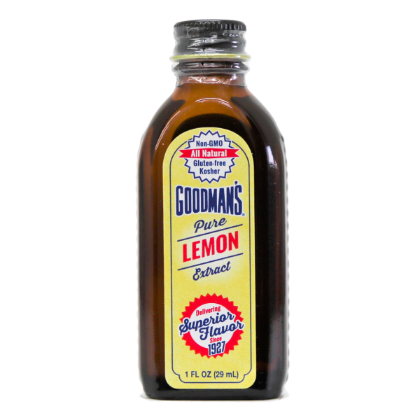 Front view of 1 ounce bottle of Goodmans Pure Lemon Extract