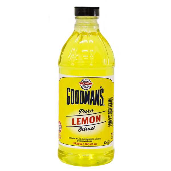 Front view of 1 pint bottle of Goodmans Pure Lemon Extract