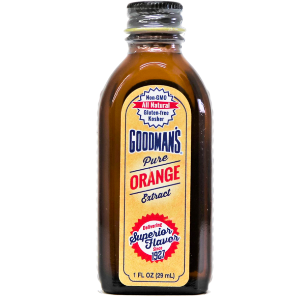 Front view of 1 ounce bottle of Goodmans Pure Orange Extract