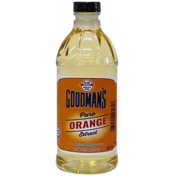 Front view of 1 pint bottle of Goodmans Pure Orange Extract