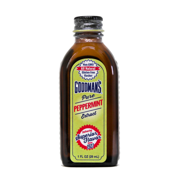 Front view of 1 ounce bottle of Goodmans Pure Peppermint Extract