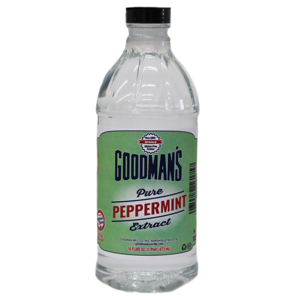 Front view of 1 pint bottle of Goodmans Pure Peppermint Extract
