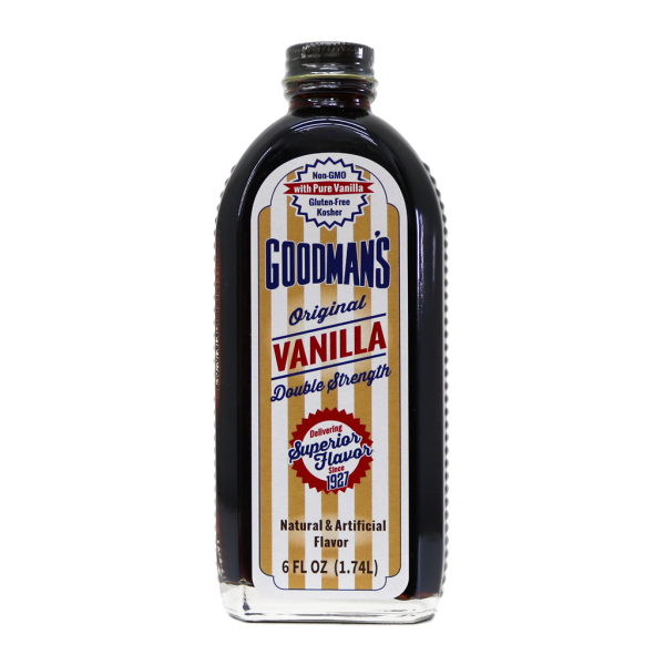 Front view of 6 ounce bottle of Goodmans Original Vanilla Double Strength Flavor