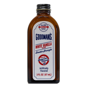Front view of 3 ounce bottle of Goodmans Clear White Vanilla Double Strength Flavor