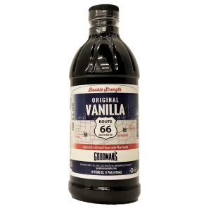 Front view of 1 pint bottle of Goodmans Route 66 Natural and Artificial Vanilla Flavor with Pure Vanilla