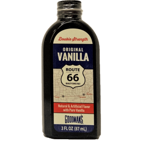 Front view of 1 ounce bottle of Goodmans Route 66 Original Double Strength Vanilla Flavor